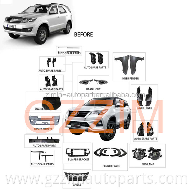 high quality car front facelift upgrade kit used for fortuner 2004 2008 2012 upgrade to 2015+